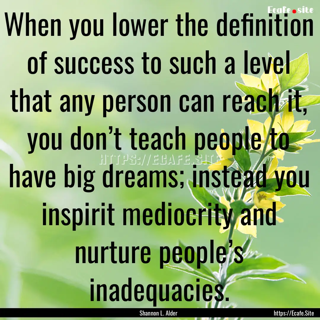 When you lower the definition of success.... : Quote by Shannon L. Alder