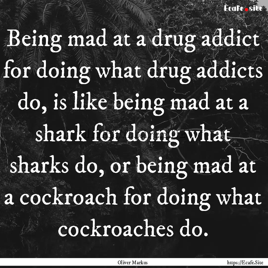 Being mad at a drug addict for doing what.... : Quote by Oliver Markus