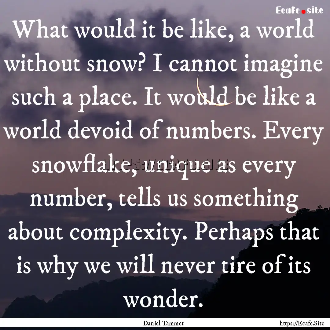 What would it be like, a world without snow?.... : Quote by Daniel Tammet