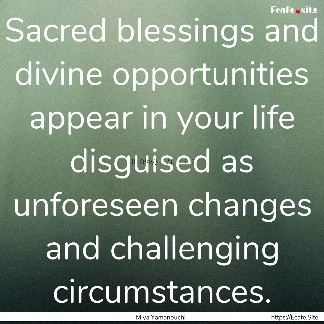 Sacred blessings and divine opportunities.... : Quote by Miya Yamanouchi