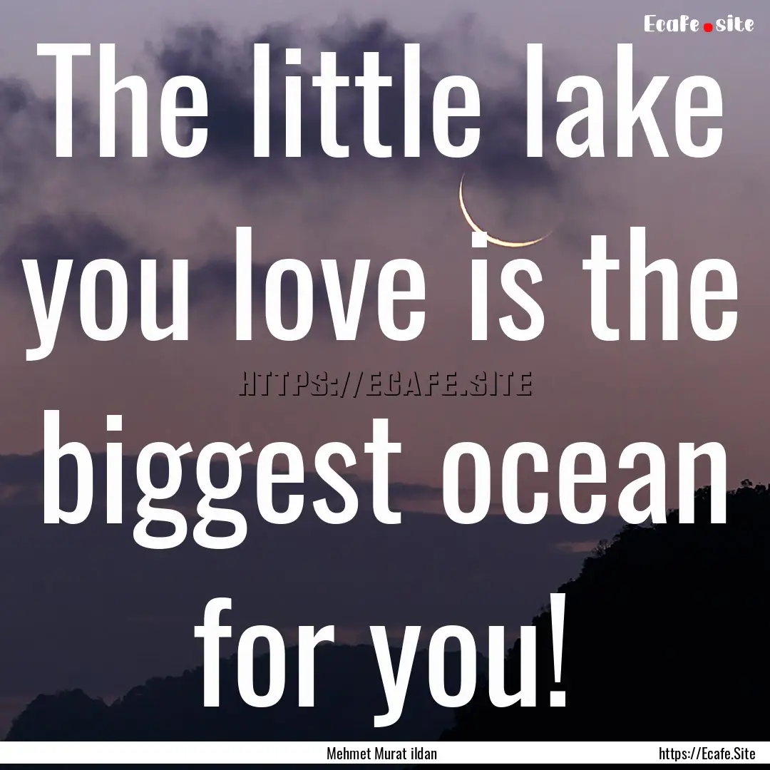 The little lake you love is the biggest ocean.... : Quote by Mehmet Murat ildan