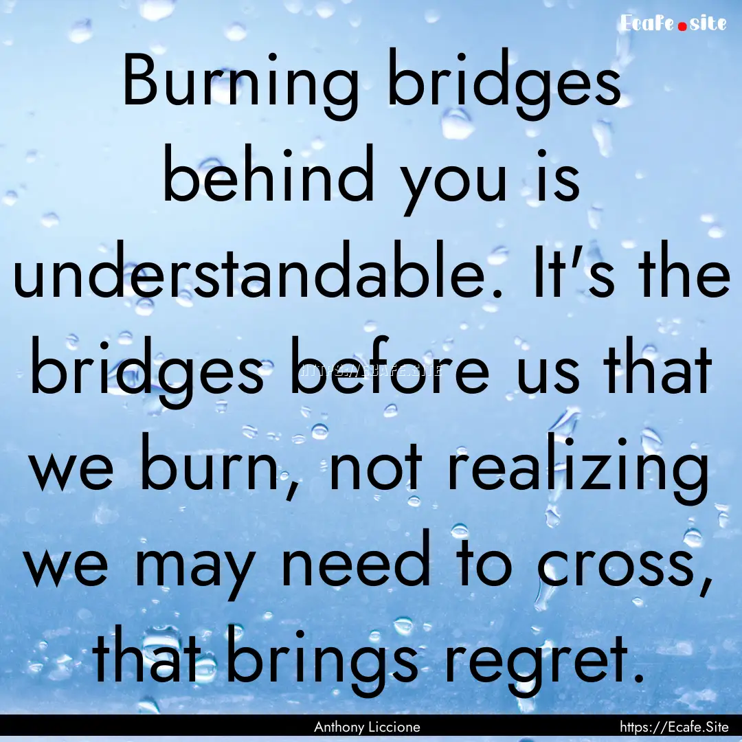 Burning bridges behind you is understandable..... : Quote by Anthony Liccione