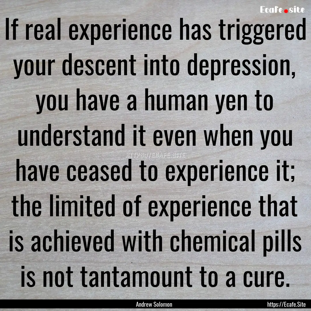 If real experience has triggered your descent.... : Quote by Andrew Solomon