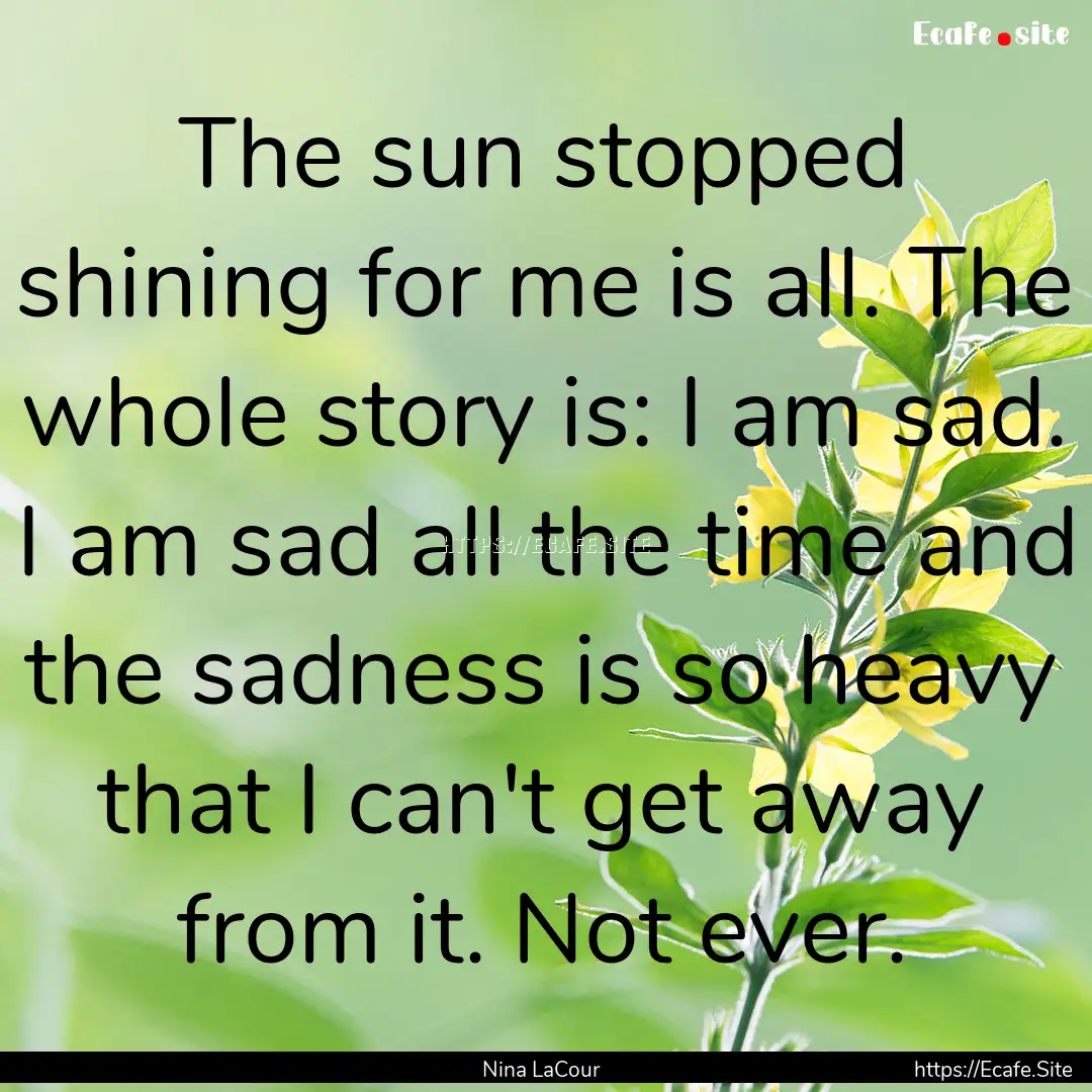 The sun stopped shining for me is all. The.... : Quote by Nina LaCour