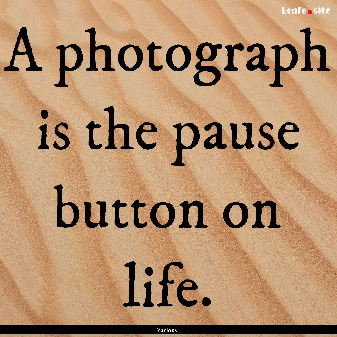 A photograph is the pause button on life..... : Quote by Various