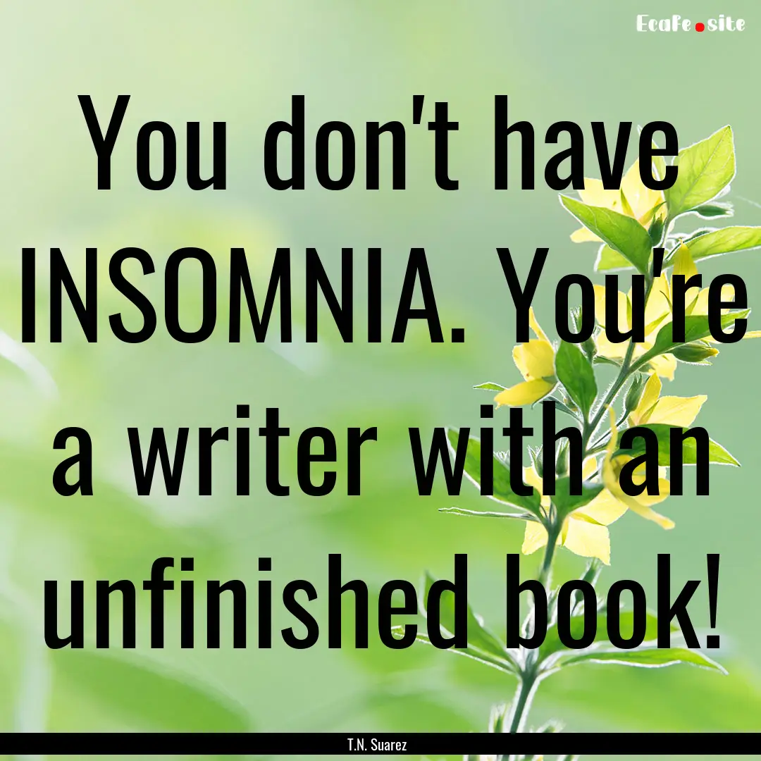 You don't have INSOMNIA. You're a writer.... : Quote by T.N. Suarez