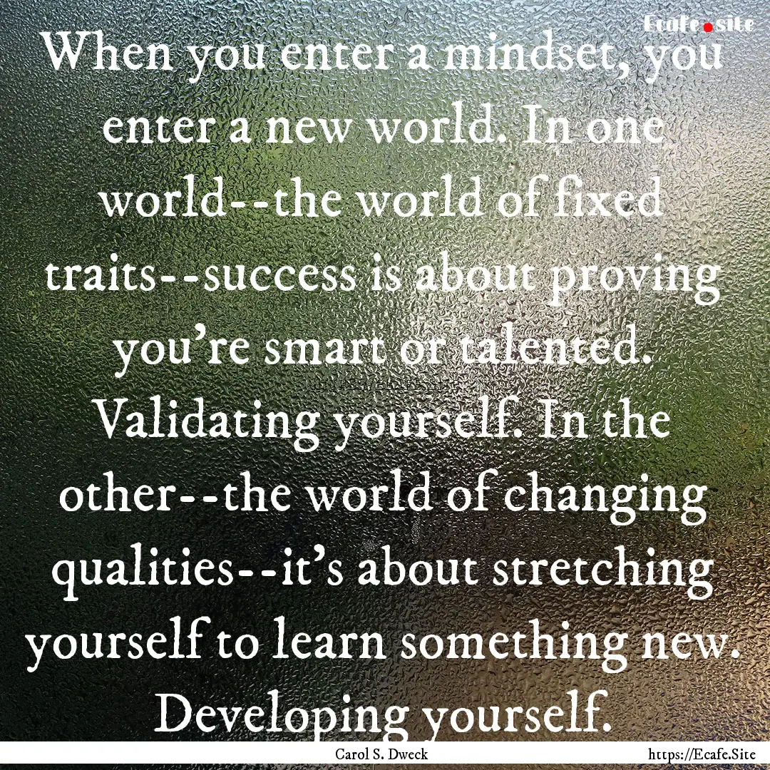 When you enter a mindset, you enter a new.... : Quote by Carol S. Dweck