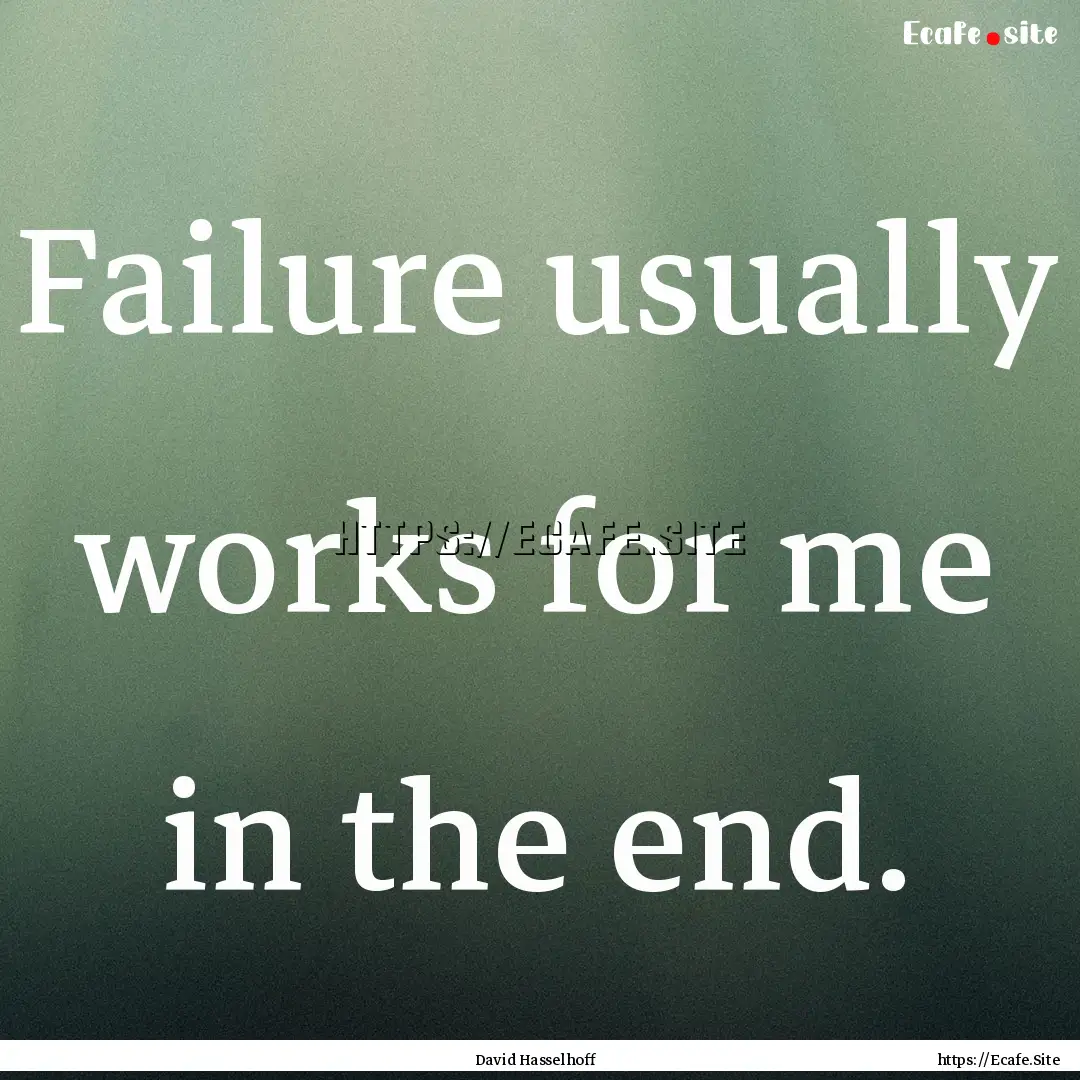 Failure usually works for me in the end. : Quote by David Hasselhoff