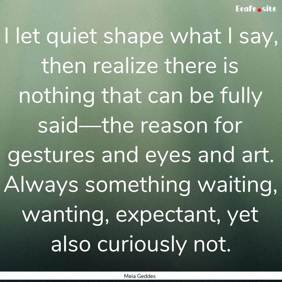 I let quiet shape what I say, then realize.... : Quote by Meia Geddes