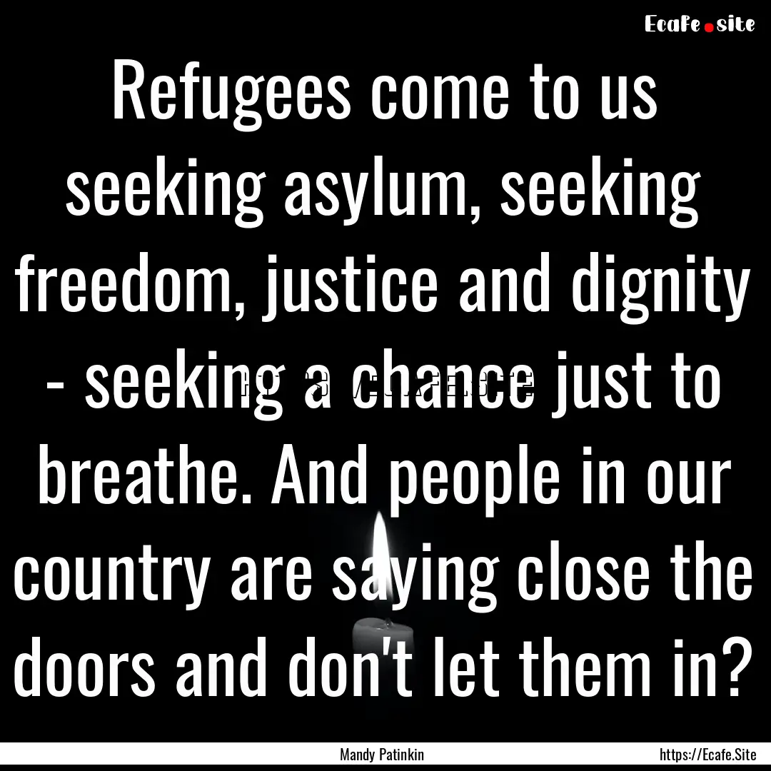 Refugees come to us seeking asylum, seeking.... : Quote by Mandy Patinkin