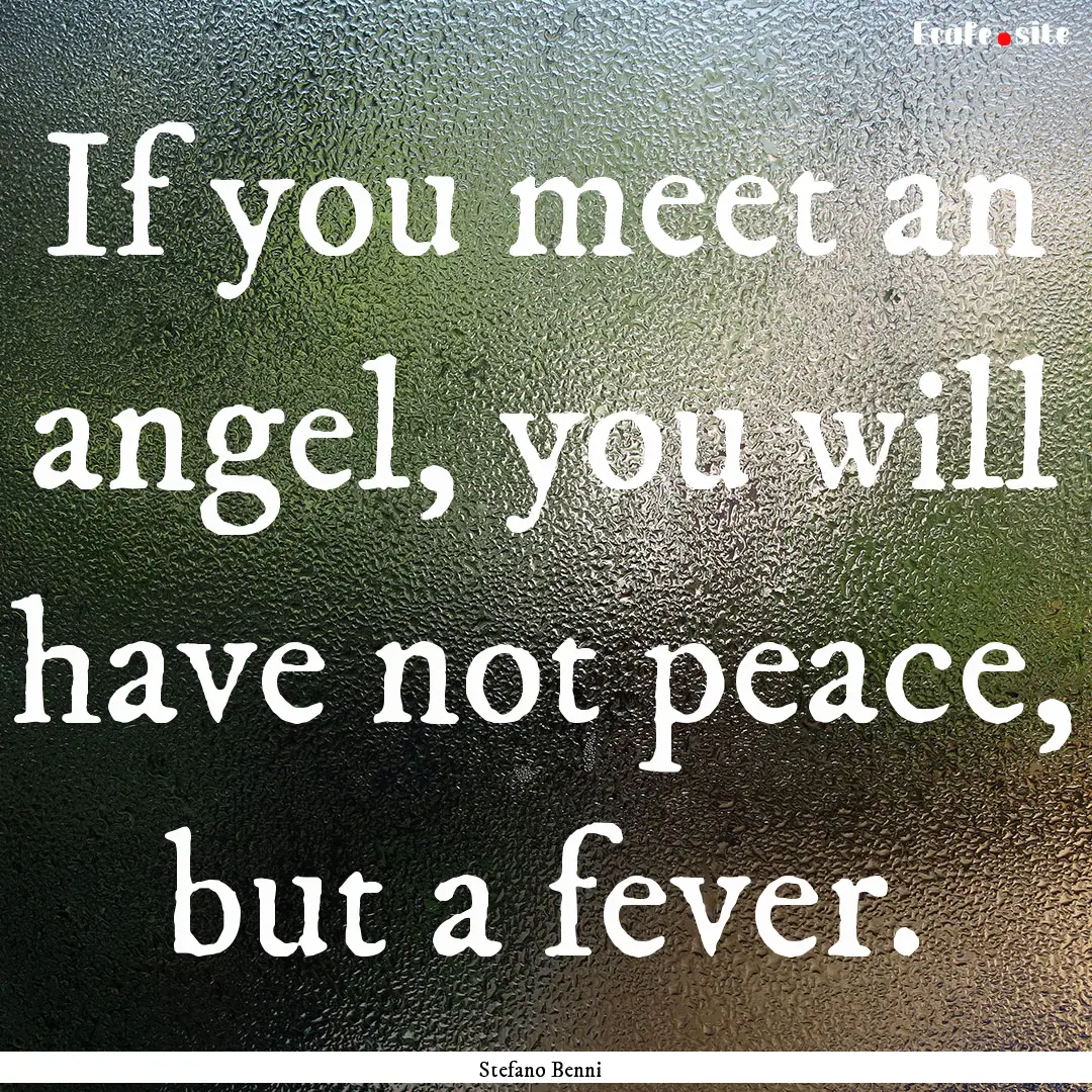 If you meet an angel, you will have not peace,.... : Quote by Stefano Benni