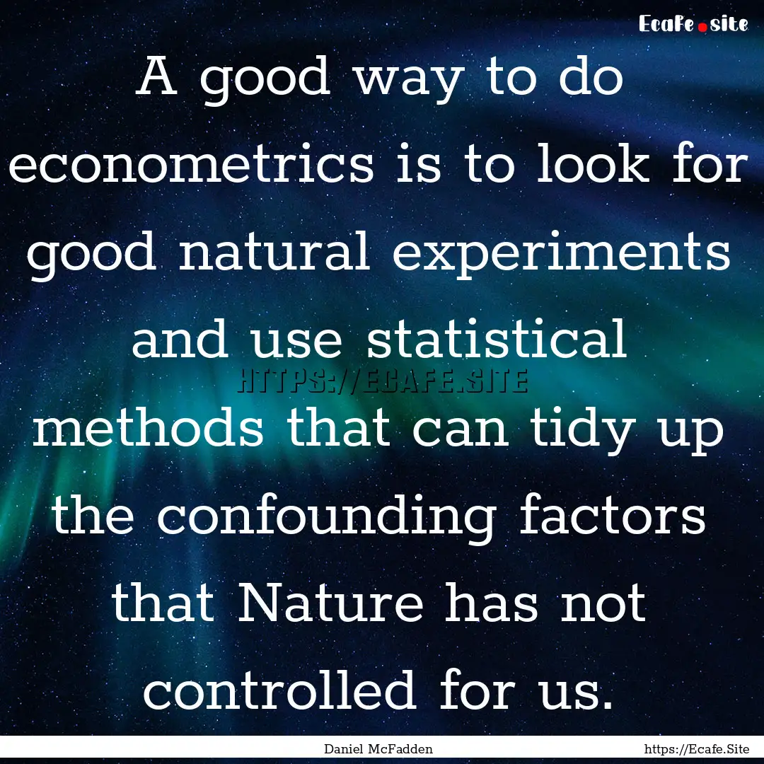 A good way to do econometrics is to look.... : Quote by Daniel McFadden