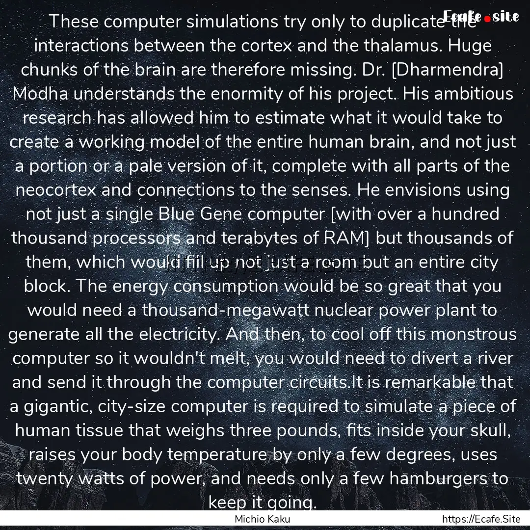 These computer simulations try only to duplicate.... : Quote by Michio Kaku