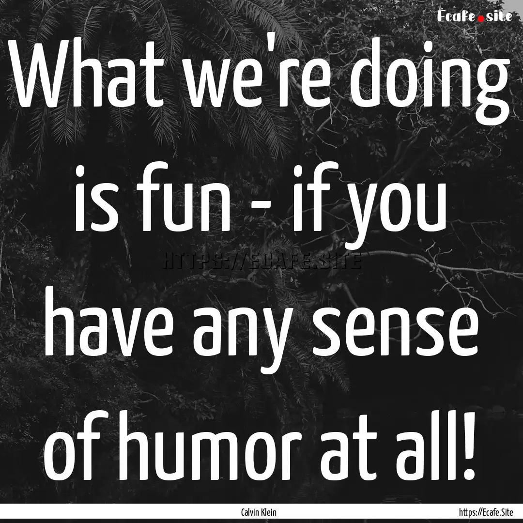 What we're doing is fun - if you have any.... : Quote by Calvin Klein