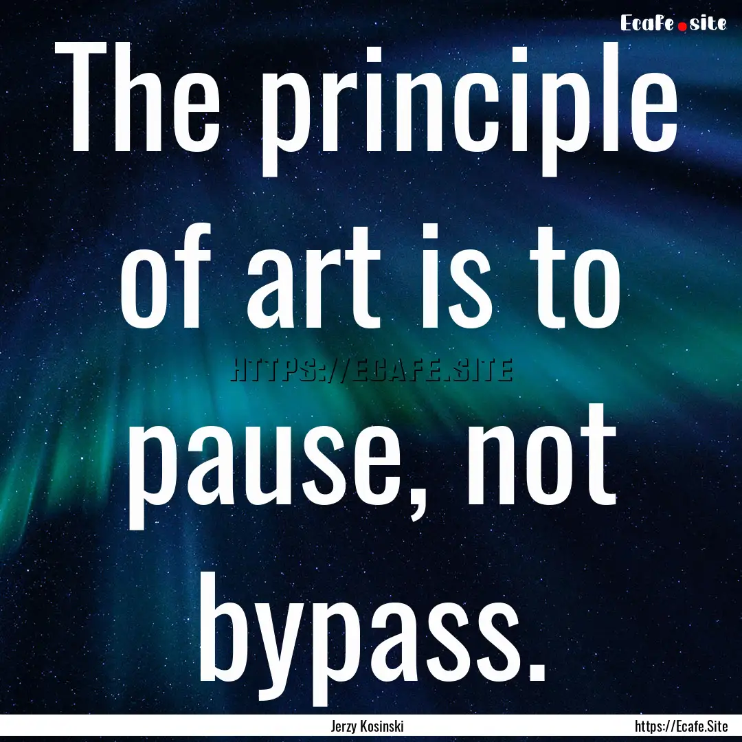 The principle of art is to pause, not bypass..... : Quote by Jerzy Kosinski