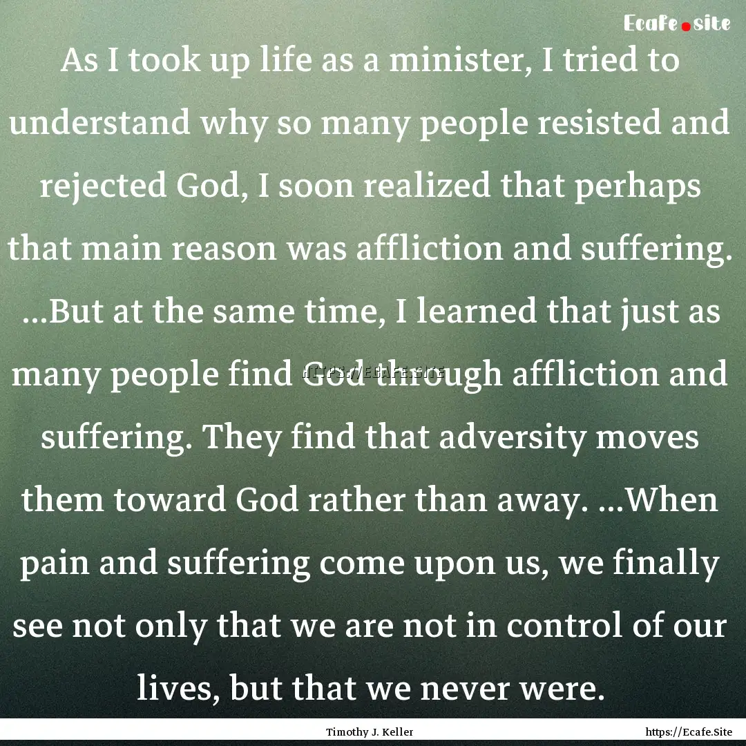 As I took up life as a minister, I tried.... : Quote by Timothy J. Keller