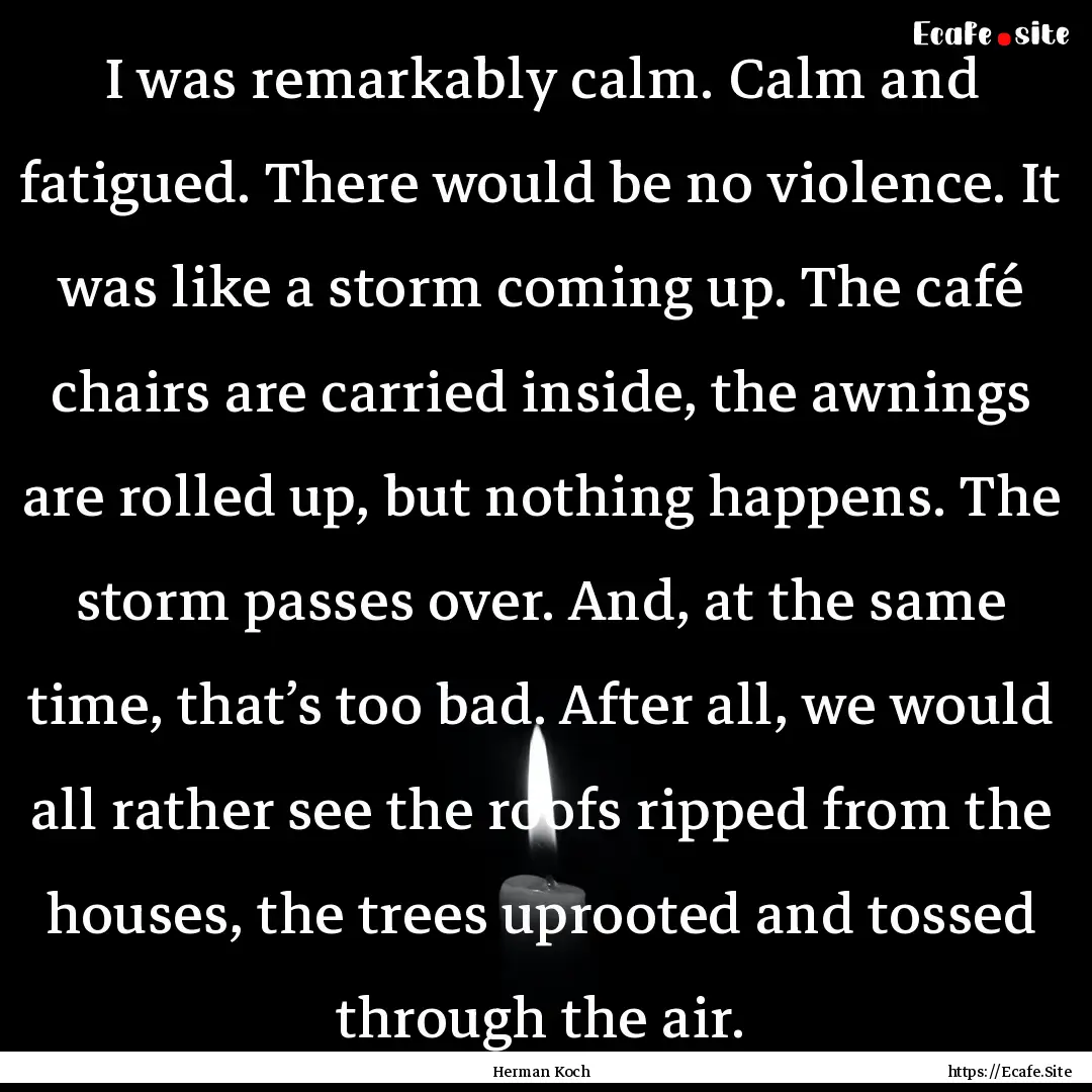 I was remarkably calm. Calm and fatigued..... : Quote by Herman Koch