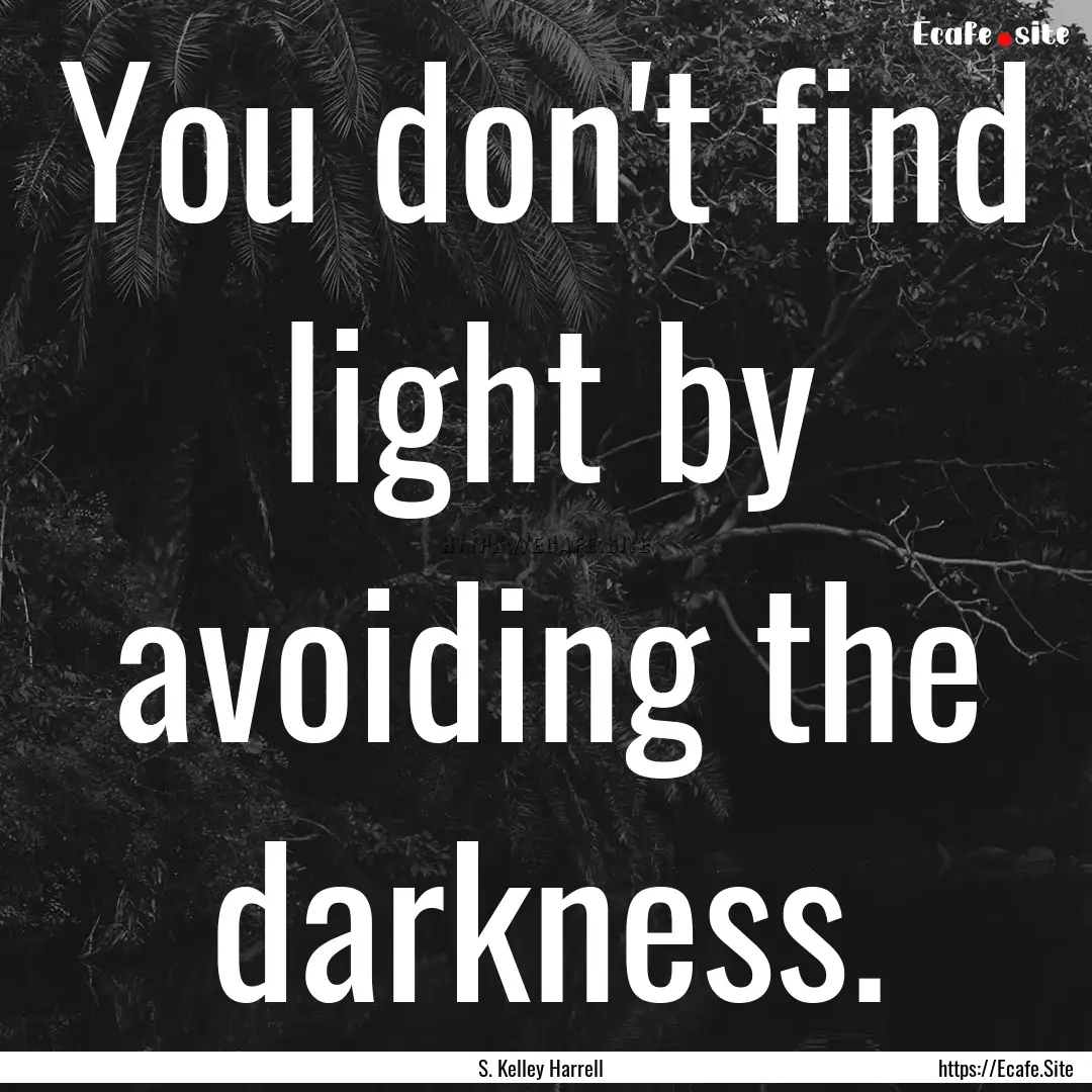 You don't find light by avoiding the darkness..... : Quote by S. Kelley Harrell