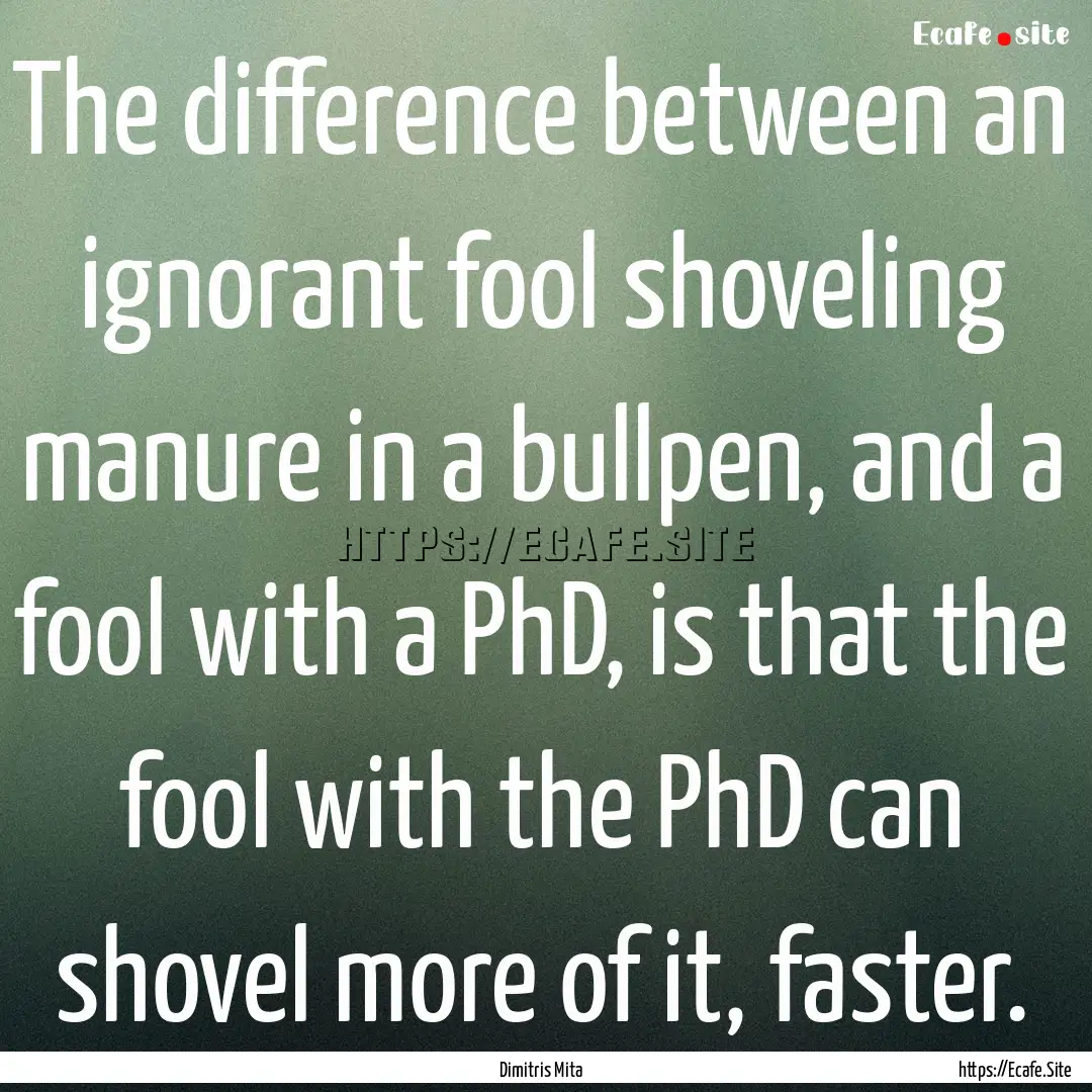 The difference between an ignorant fool shoveling.... : Quote by Dimitris Mita