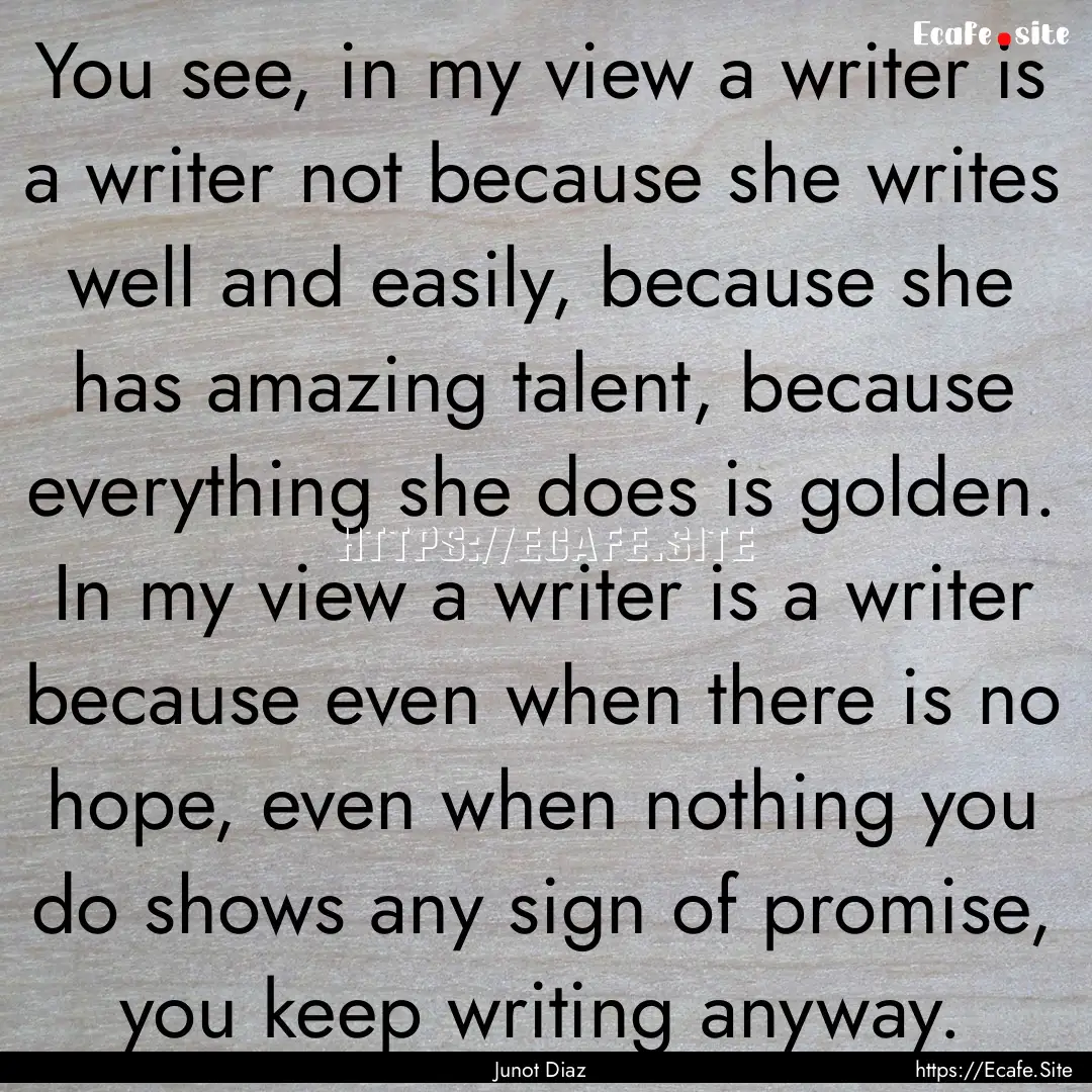 You see, in my view a writer is a writer.... : Quote by Junot Diaz