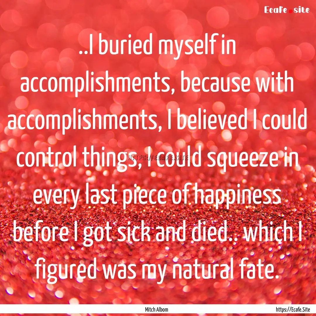 ..I buried myself in accomplishments, because.... : Quote by Mitch Albom