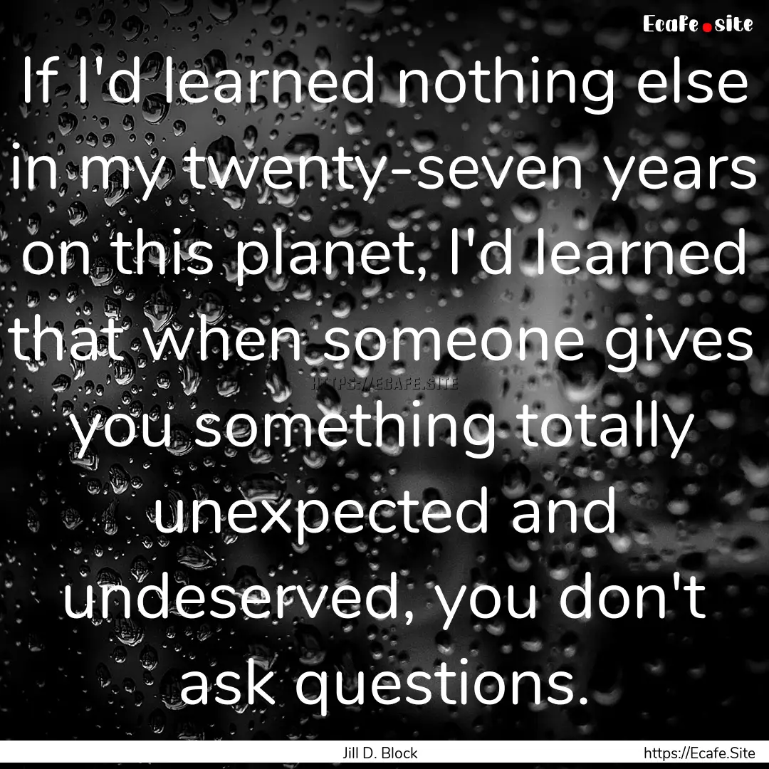 If I'd learned nothing else in my twenty-seven.... : Quote by Jill D. Block