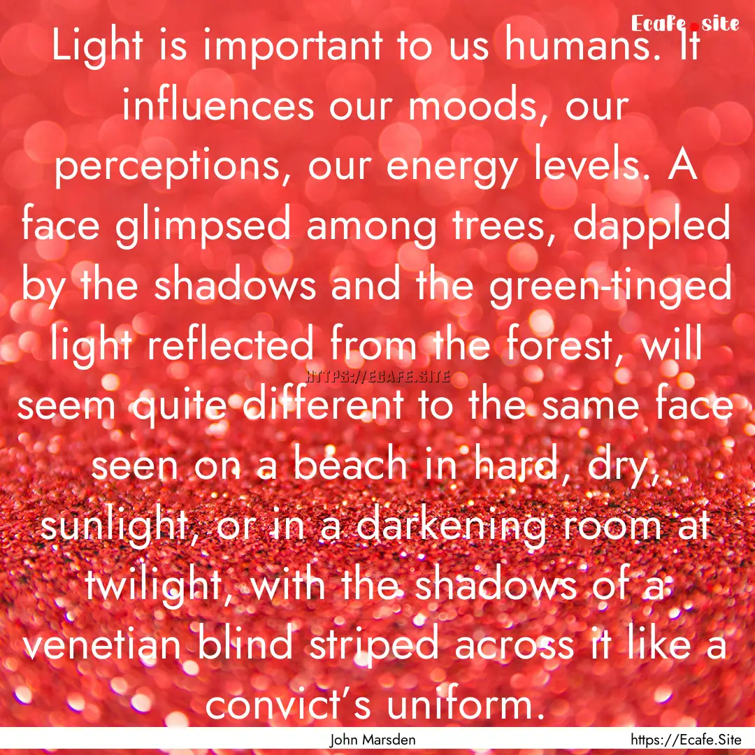 Light is important to us humans. It influences.... : Quote by John Marsden