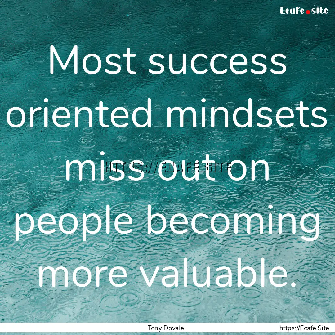 Most success oriented mindsets miss out on.... : Quote by Tony Dovale