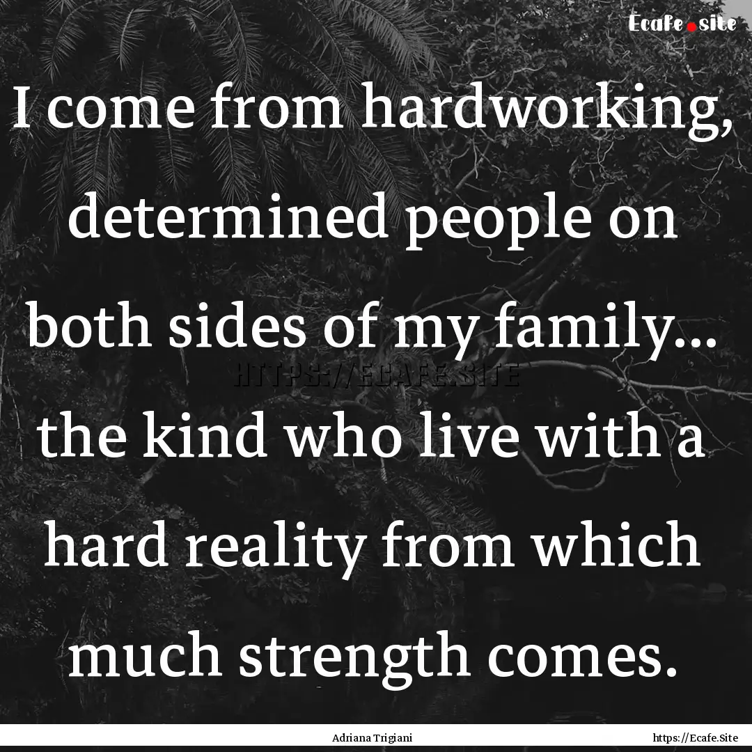 I come from hardworking, determined people.... : Quote by Adriana Trigiani