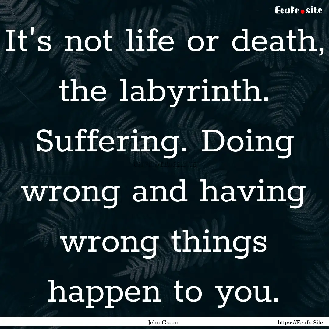 It's not life or death, the labyrinth. Suffering..... : Quote by John Green