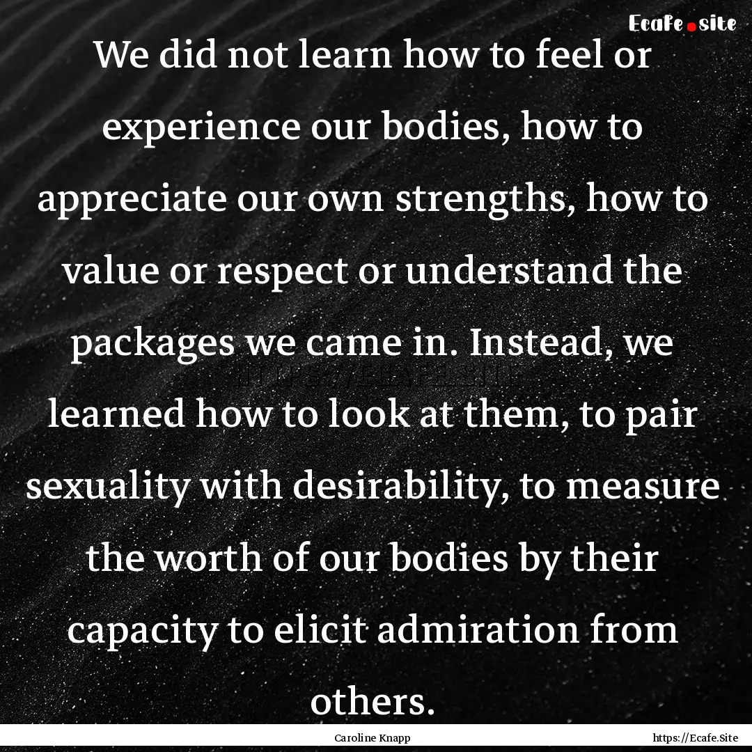 We did not learn how to feel or experience.... : Quote by Caroline Knapp