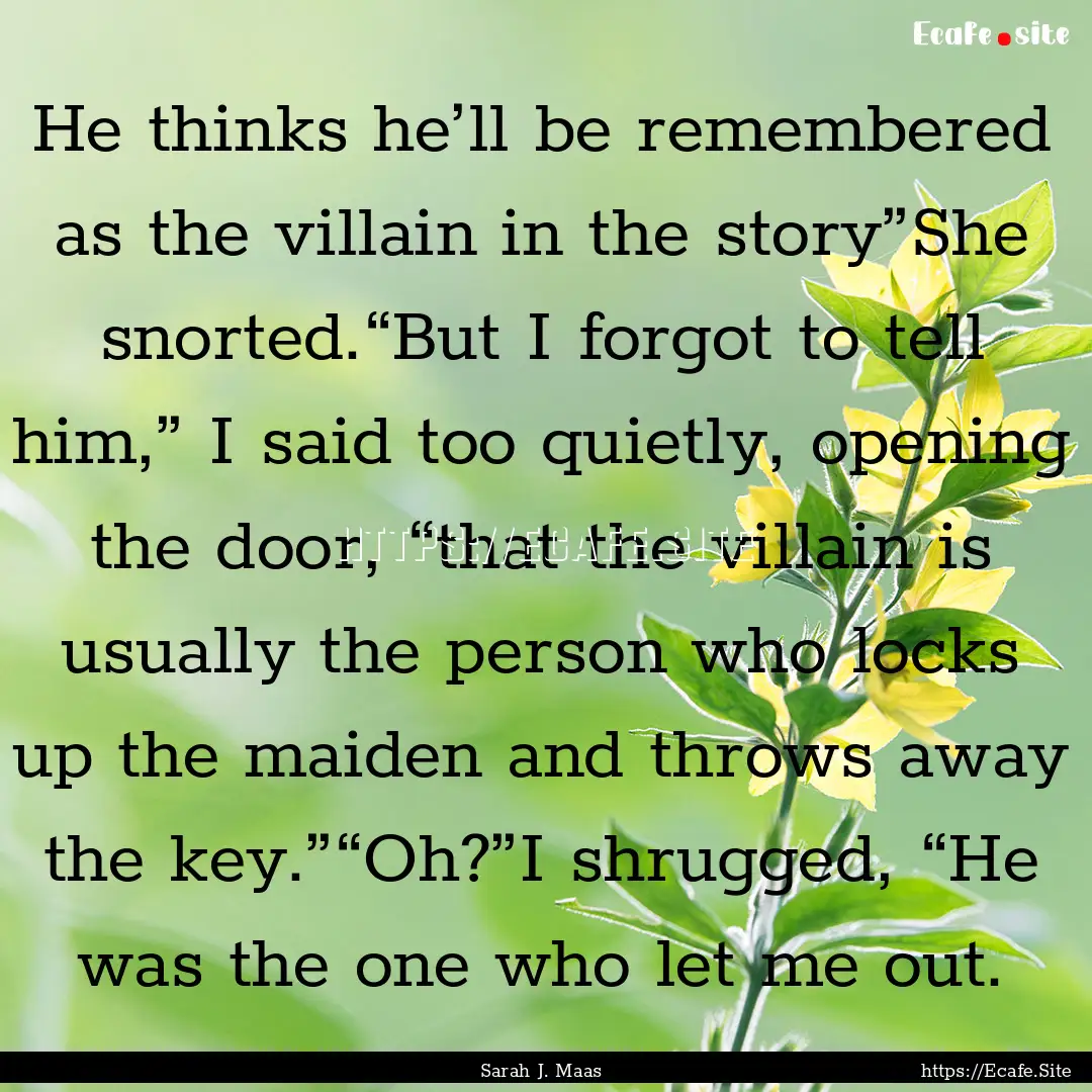 He thinks he’ll be remembered as the villain.... : Quote by Sarah J. Maas