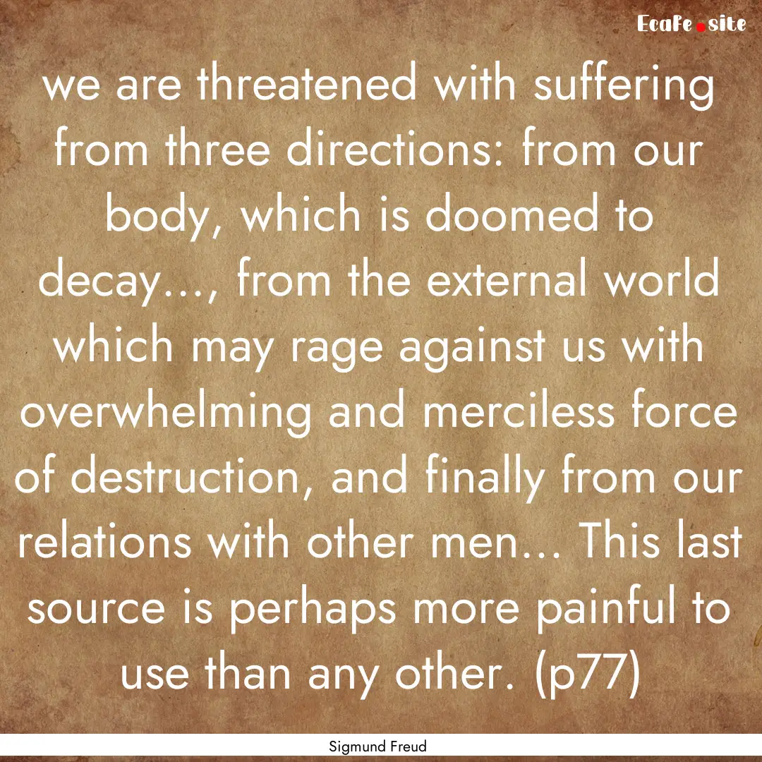 we are threatened with suffering from three.... : Quote by Sigmund Freud