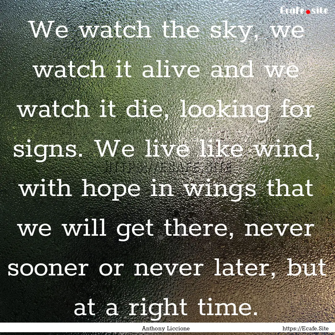 We watch the sky, we watch it alive and we.... : Quote by Anthony Liccione