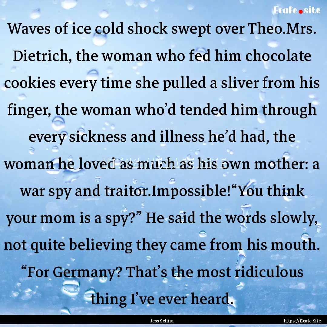 Waves of ice cold shock swept over Theo.Mrs..... : Quote by Jess Schira