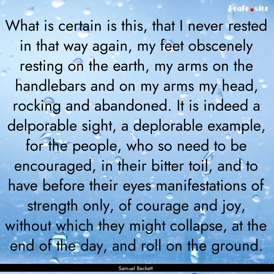 What is certain is this, that I never rested.... : Quote by Samuel Beckett