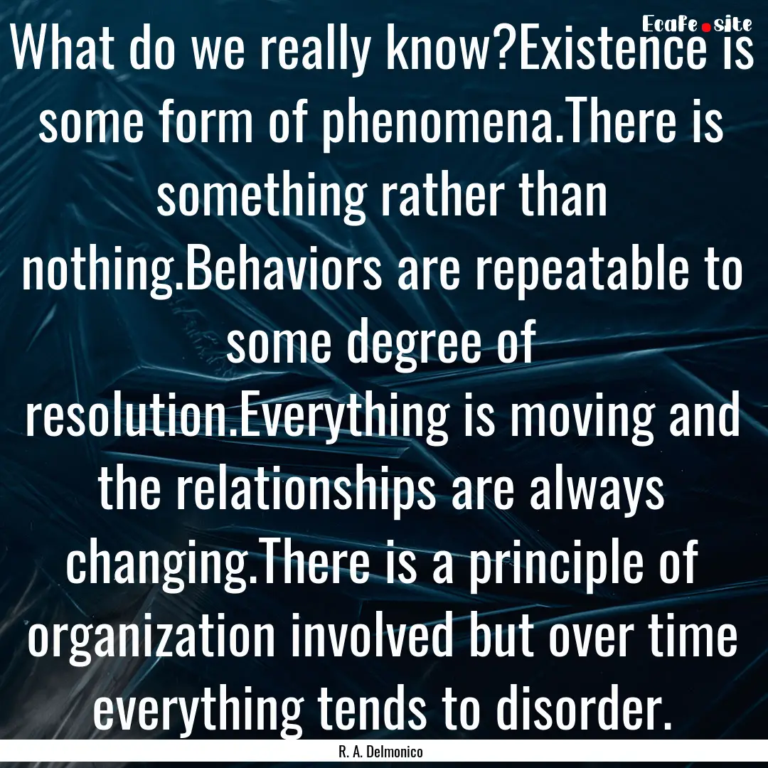 What do we really know?Existence is some.... : Quote by R. A. Delmonico