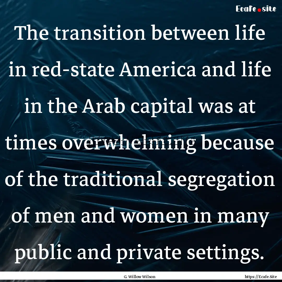 The transition between life in red-state.... : Quote by G. Willow Wilson