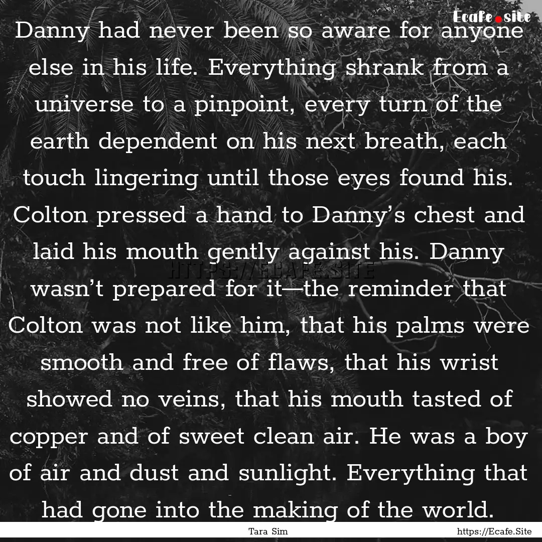 Danny had never been so aware for anyone.... : Quote by Tara Sim