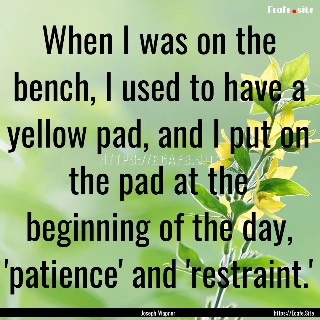 When I was on the bench, I used to have a.... : Quote by Joseph Wapner