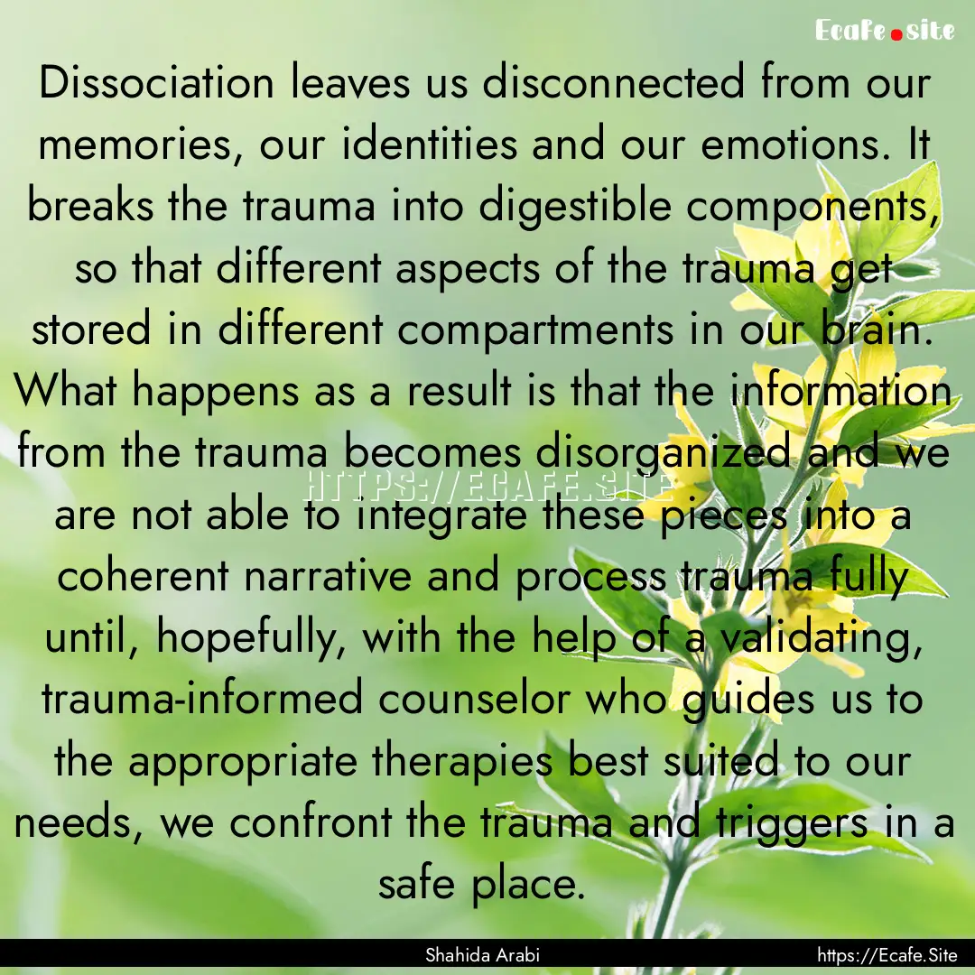 Dissociation leaves us disconnected from.... : Quote by Shahida Arabi