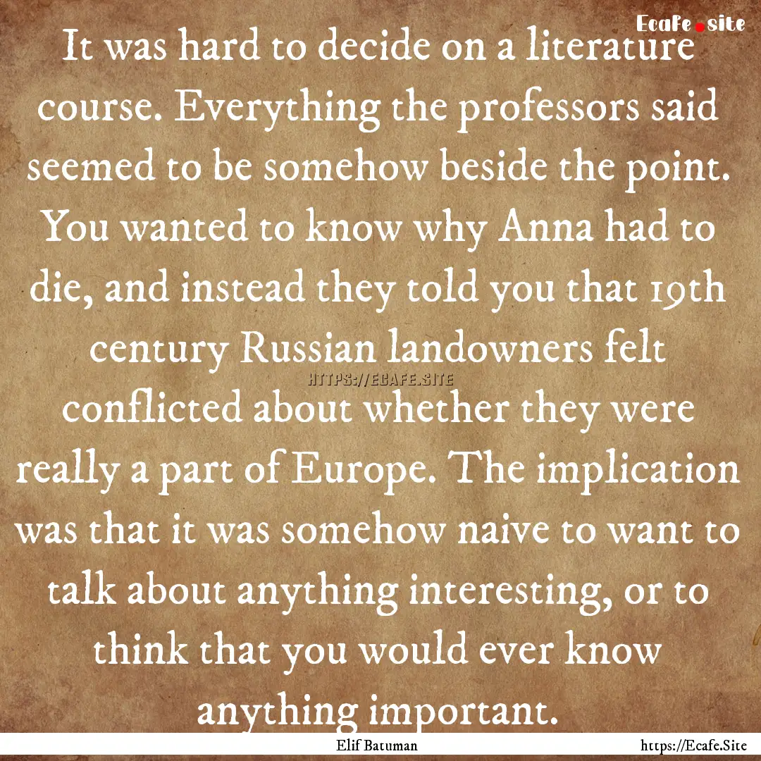 It was hard to decide on a literature course..... : Quote by Elif Batuman