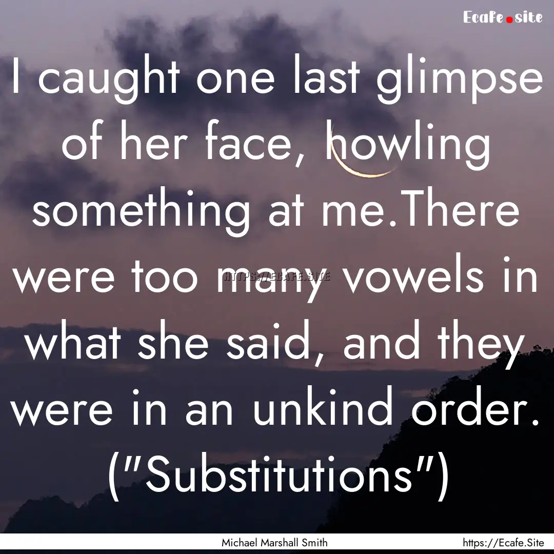 I caught one last glimpse of her face, howling.... : Quote by Michael Marshall Smith