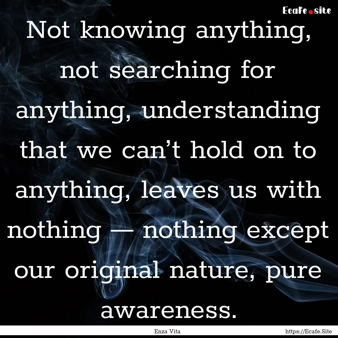 Not knowing anything, not searching for anything,.... : Quote by Enza Vita