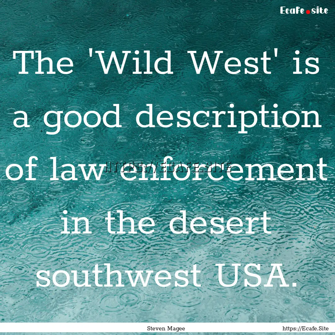 The 'Wild West' is a good description of.... : Quote by Steven Magee