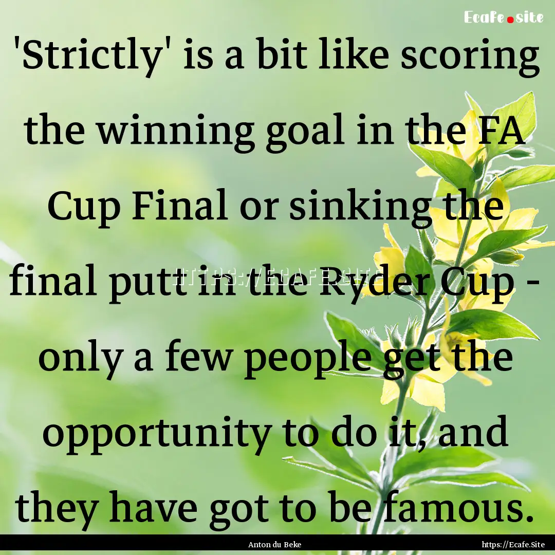 'Strictly' is a bit like scoring the winning.... : Quote by Anton du Beke