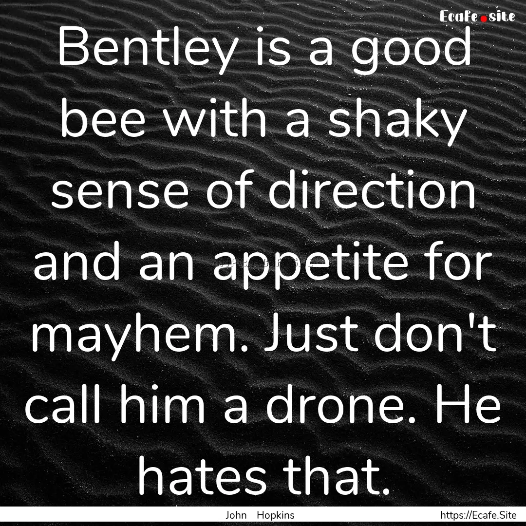 Bentley is a good bee with a shaky sense.... : Quote by John Hopkins