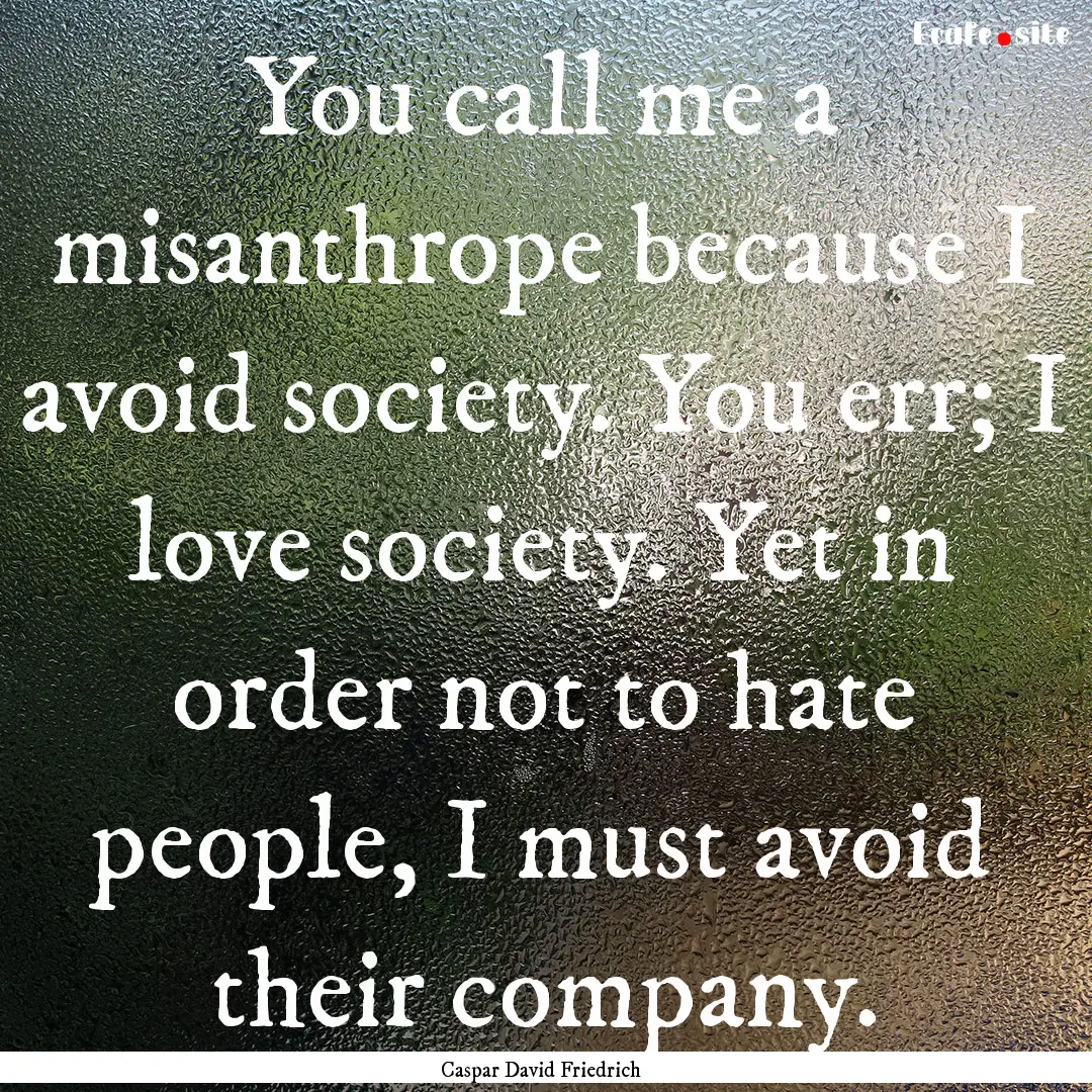 You call me a misanthrope because I avoid.... : Quote by Caspar David Friedrich