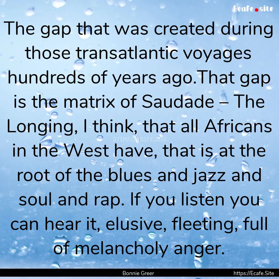 The gap that was created during those transatlantic.... : Quote by Bonnie Greer