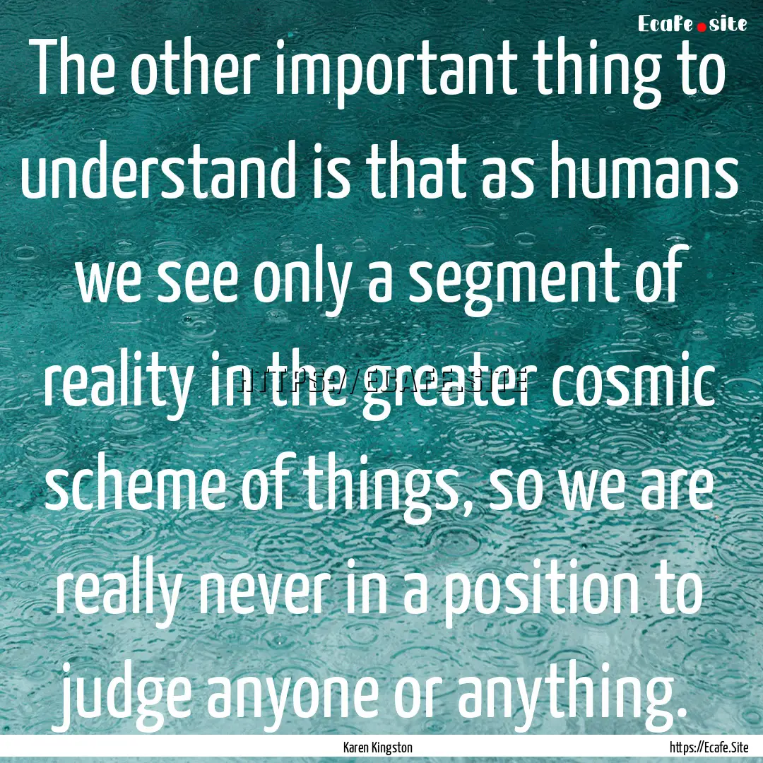 The other important thing to understand is.... : Quote by Karen Kingston